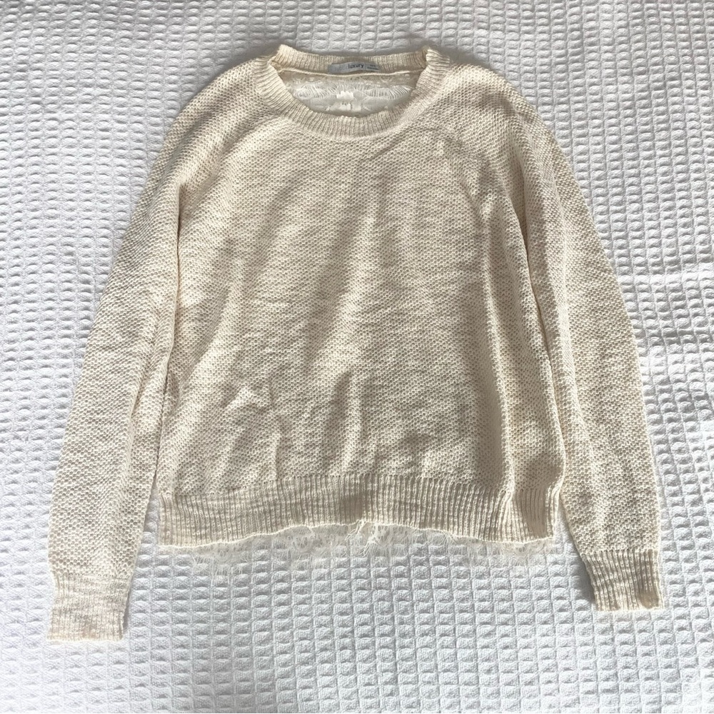 Subtle luxury cream eyelash lace back cotton sweater size XS